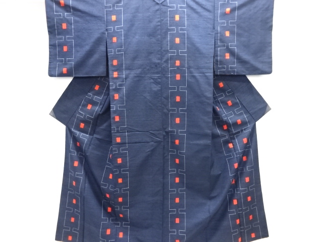 JAPANESE KIMONO / TSUMUGI / WOVEN GEOMETRIC